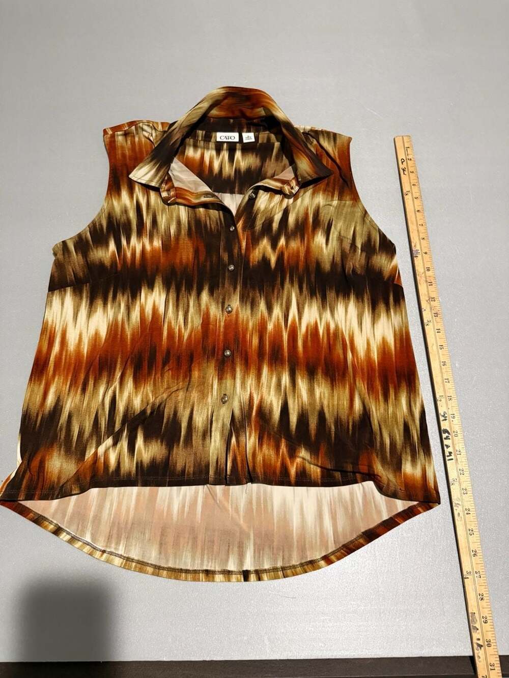 Cato Sleeveless Blouse Size XL Brown Orange Ikat Print Button Down Top
